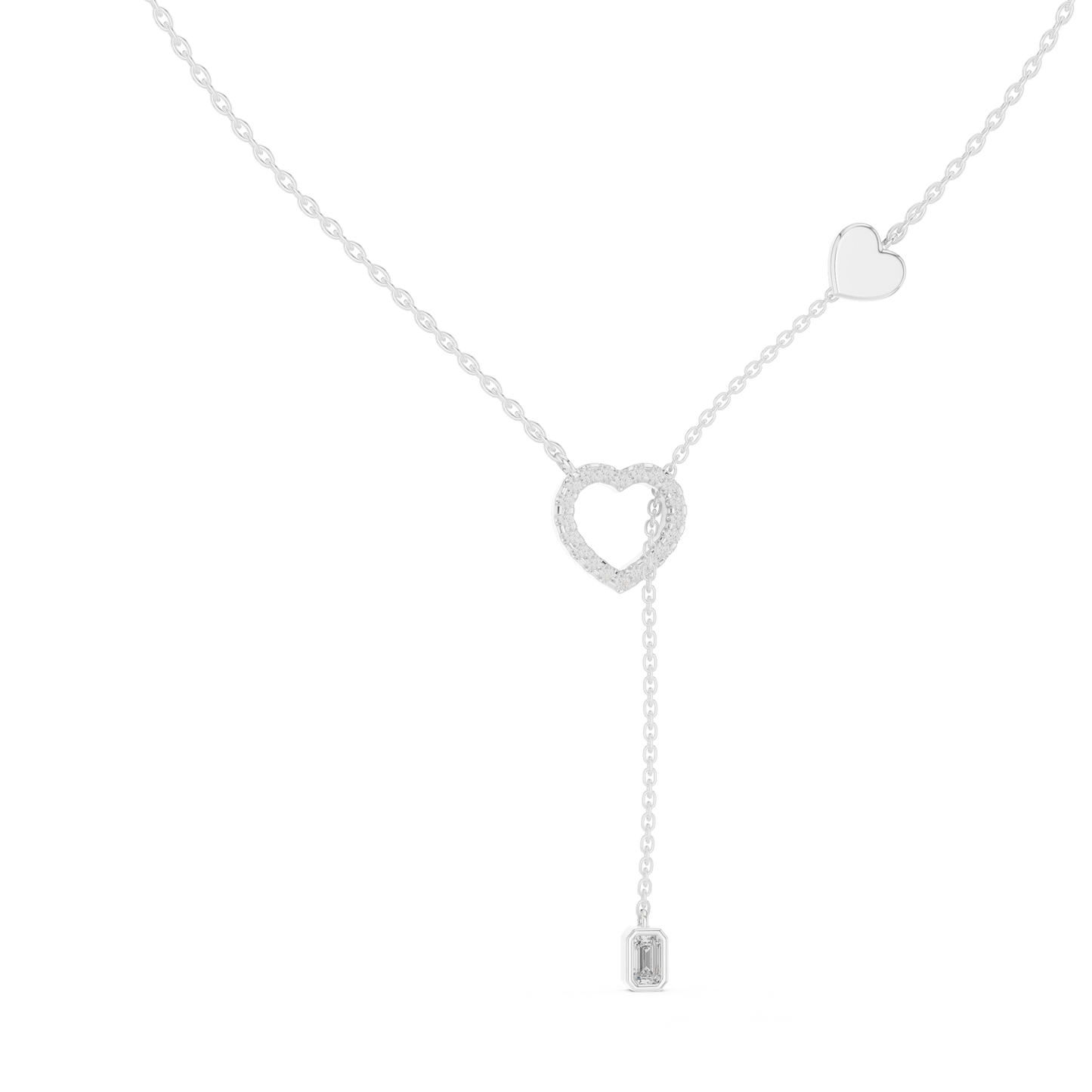 14k Solid Gold Heart Shapes Round & Emerald Cut Natural & Lab Grown Diamond Necklace For Birthday