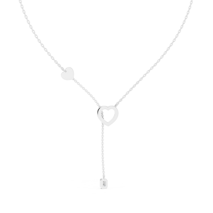 14k Solid Gold Heart Shapes Round & Emerald Cut Natural & Lab Grown Diamond Necklace For Birthday