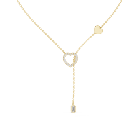 14k Solid Gold Heart Shapes Round & Emerald Cut Natural & Lab Grown Diamond Necklace For Birthday
