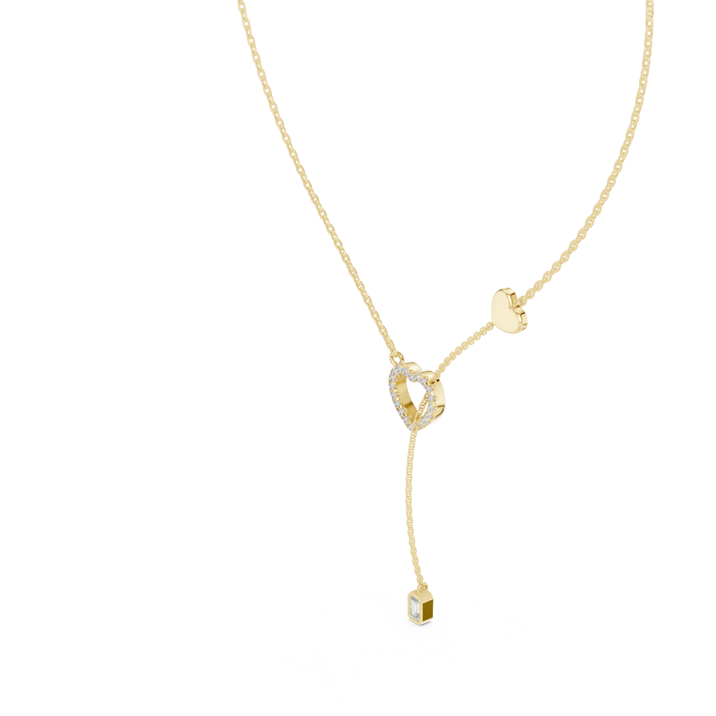 14k Solid Gold Heart Shapes Round & Emerald Cut Natural & Lab Grown Diamond Necklace For Birthday
