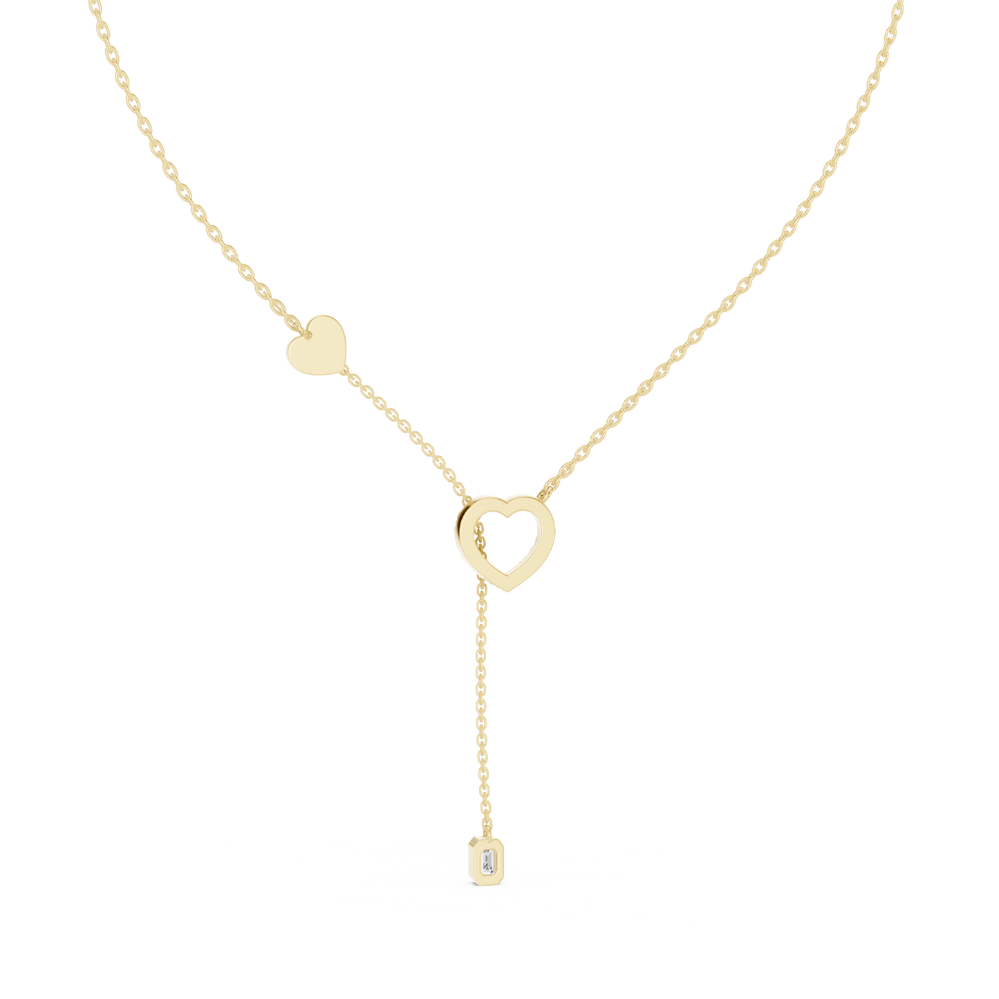 14k Solid Gold Heart Shapes Round & Emerald Cut Natural & Lab Grown Diamond Necklace For Birthday