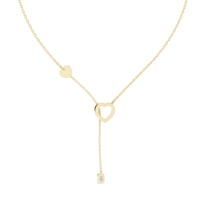 14k Solid Gold Heart Shapes Round & Emerald Cut Natural & Lab Grown Diamond Necklace For Birthday