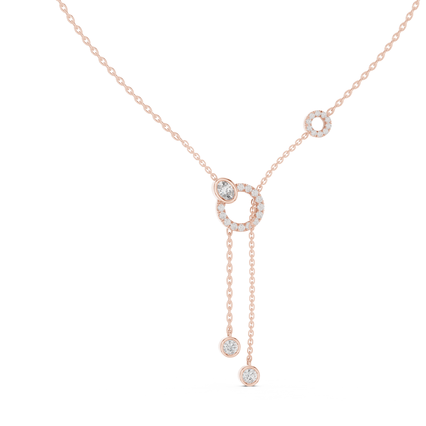 Round And Oval Shape Lab Grown & Natural Diamond 14k Solid Rose Gold Party Wear Women Diamond Necklace