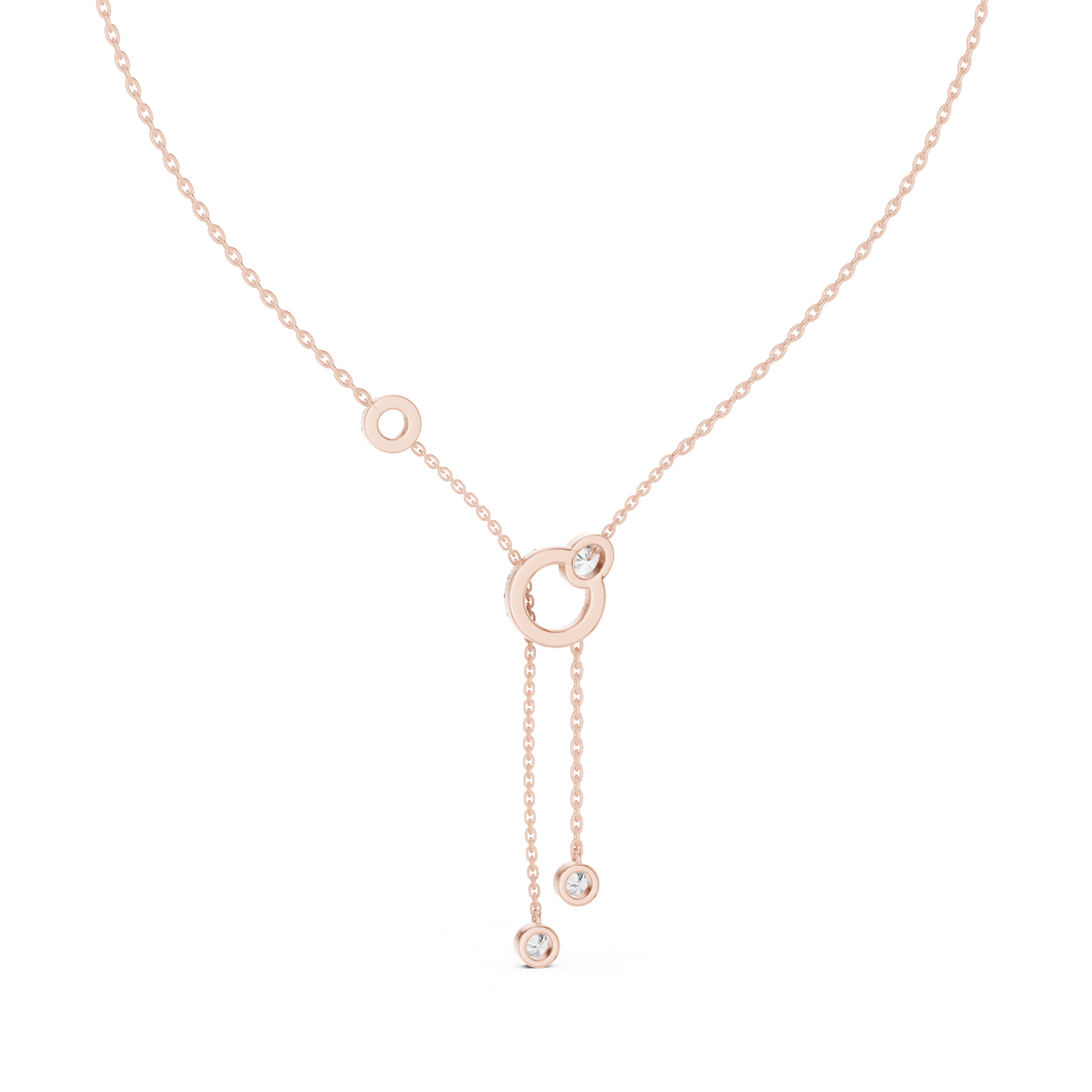 Round And Oval Shape Lab Grown & Natural Diamond 14k Solid Rose Gold Party Wear Women Diamond Necklace