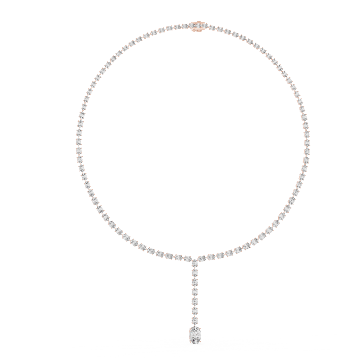 Oval Shape Lab Grown Diamond 10k Solid Rose Gold Fabulous Unique Diamond Necklace For Birthday Gift