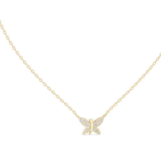 Butterfly Shape 14k Solid Gold Round Cut Lab Grown-Natural Esthetic Style Diamond Pendant For Her