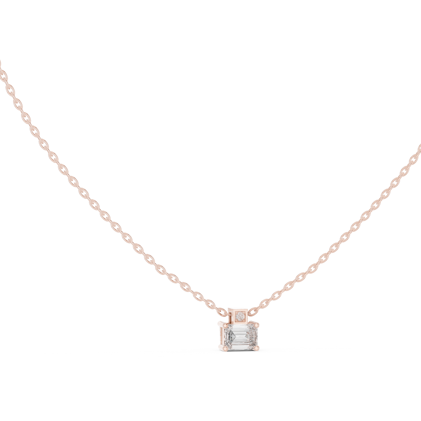 Stunning 10k Solid Rose Gold Round & Emerald Shape Lab Grown Ethically wear Diamond Pendant For Her