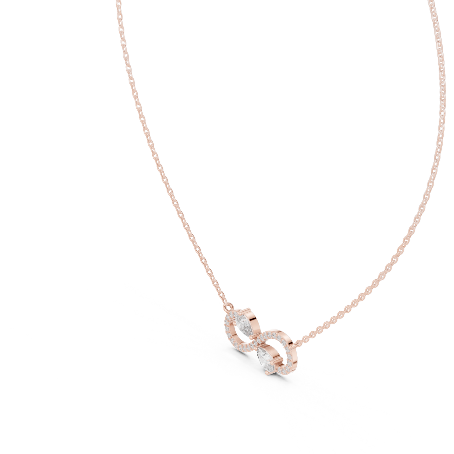 Round & Pear Shape Infinity Type  Shinning 14k Solid White Gold Diamond Pendant For Her