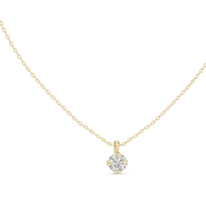 Round Cut Single Diamond Pendant In 14k Solid Yellow Gold Minimalist Lab Grown Solitaire Necklace