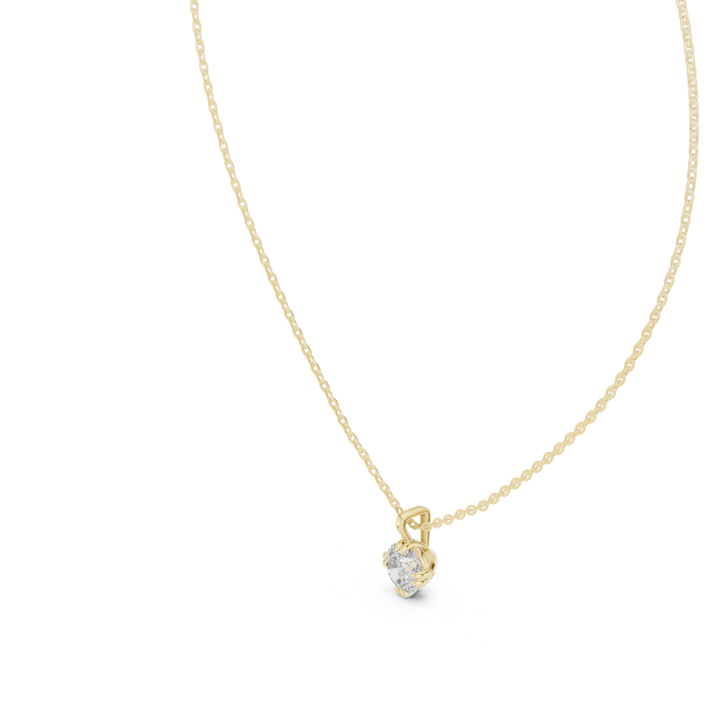 Round Cut Single Diamond Pendant In 14k Solid Yellow Gold Minimalist Lab Grown Solitaire Necklace