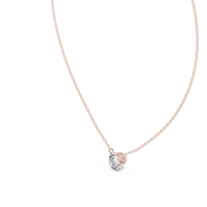 Round Shape Labgrown Diamond Pendant Dainty Solitaire Necklace For Women In 14K Gold