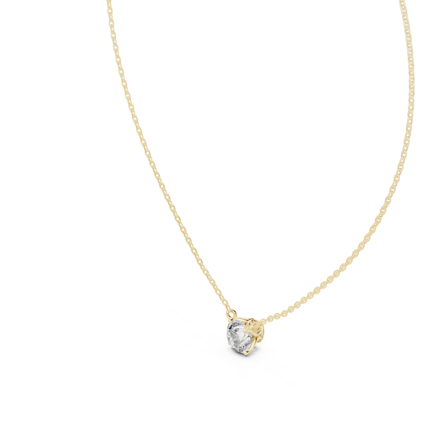 Round Shape Labgrown Diamond Pendant Dainty Solitaire Necklace For Women In 14K Gold