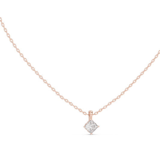 Elegant Princess Cut Labgrown Diamond Solitaire Pendant For Her In 18K Solid rose Gold
