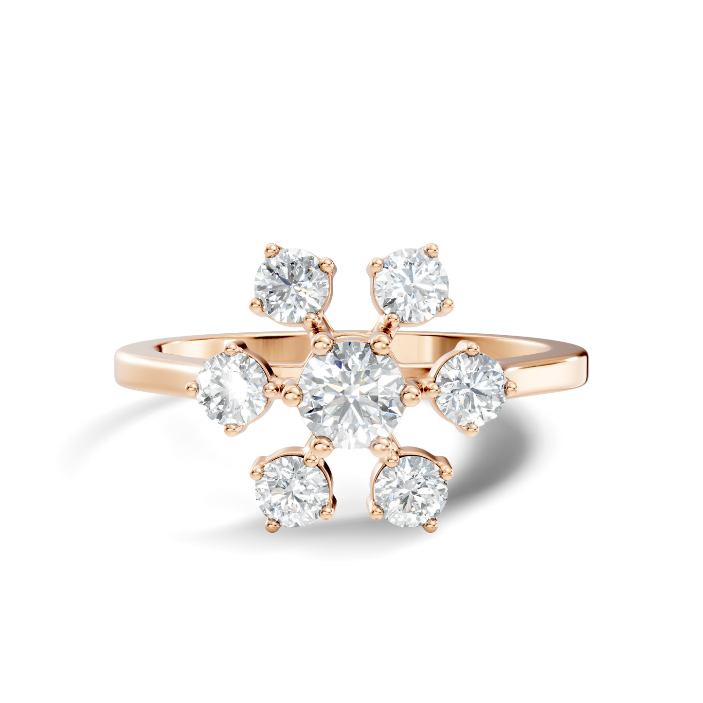 Round Cut Lab Grown Diamond Unique Flower Shape Dainty Stackable Party Wear Ring For Her