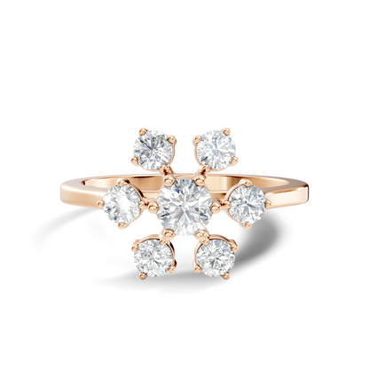 Round Cut Lab Grown Diamond Unique Flower Shape Dainty Stackable Party Wear Ring For Her