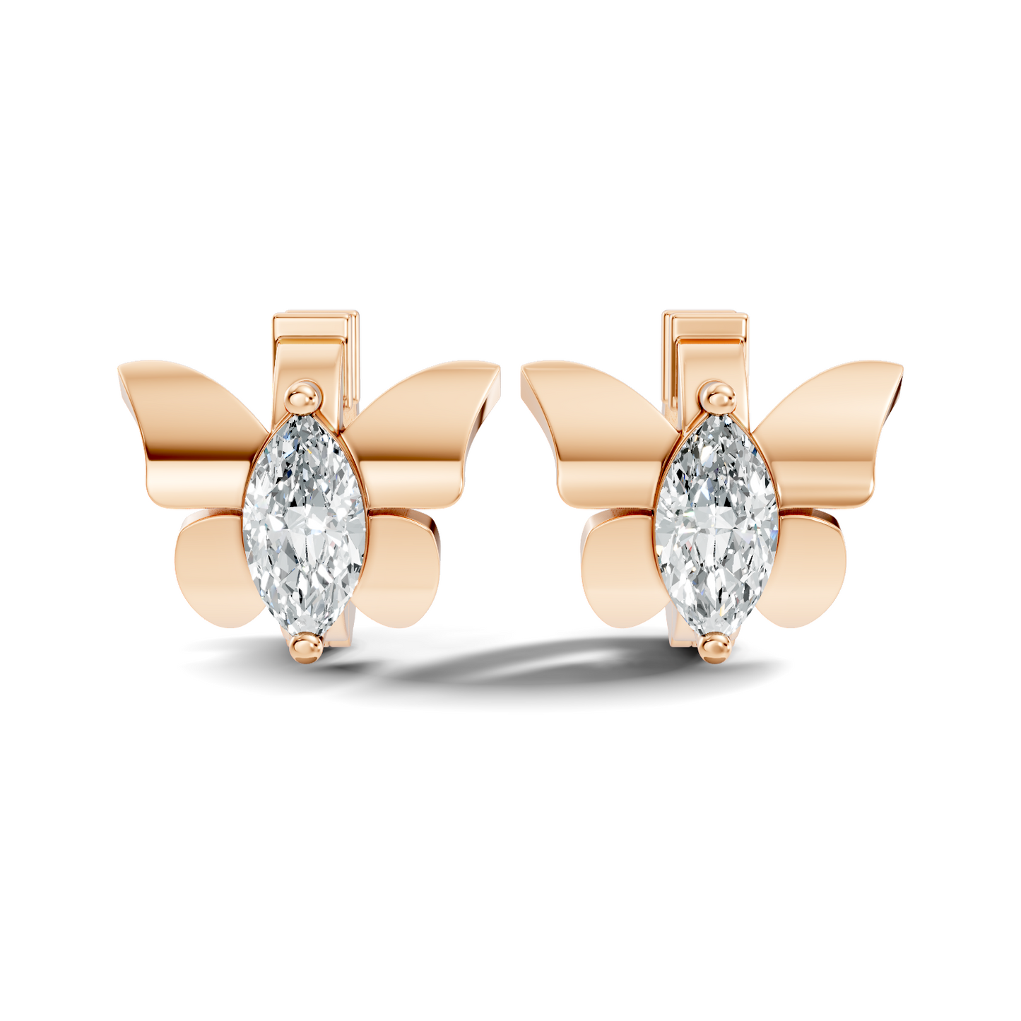 Marquise Cut Lab Grown Diamond Solitaire 14k Solid Gold Butterfly Stud Earring For Women