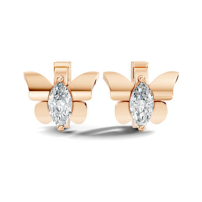 Marquise Cut Lab Grown Diamond Solitaire 14k Solid Gold Butterfly Stud Earring For Women