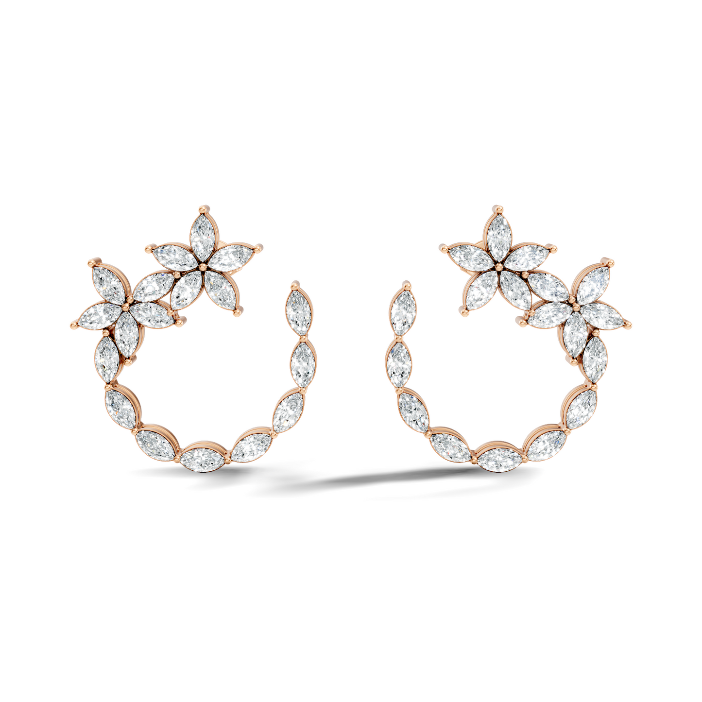 Elegant Marquise Shaped Diamond  Earring Vintage Floral Stud Perfect Gift For Womens