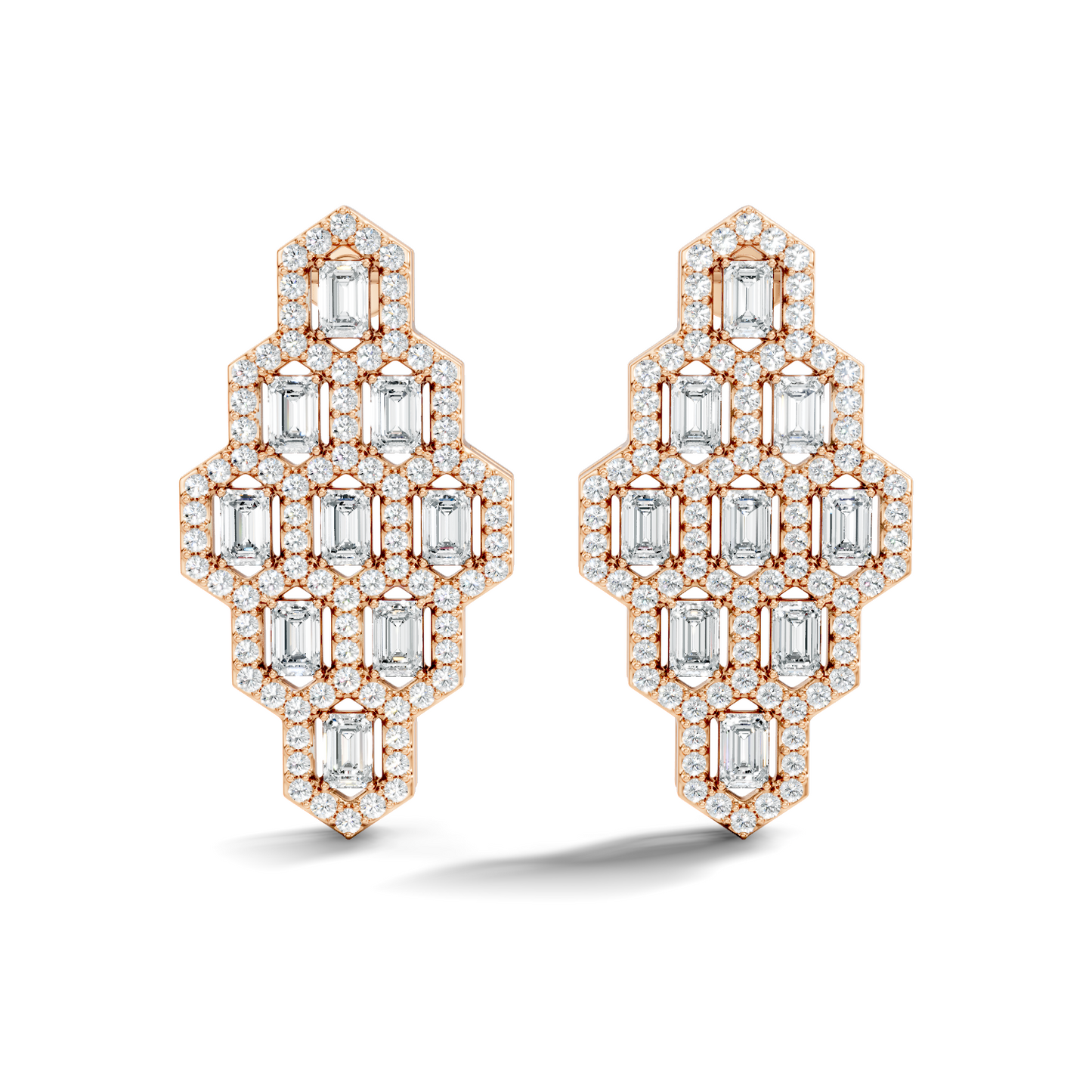 Emerald & Round Shape Natural, Lab Grown Diamond 18k Solid Rose Gold Dainty Wear Women Diamond Earrings