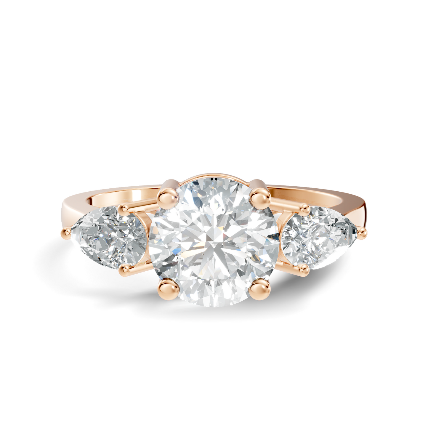 1.80Ct Pear and Round Cut High Quality Diamond Vintage Delicate Three Stone Dainty Party Wear Ring