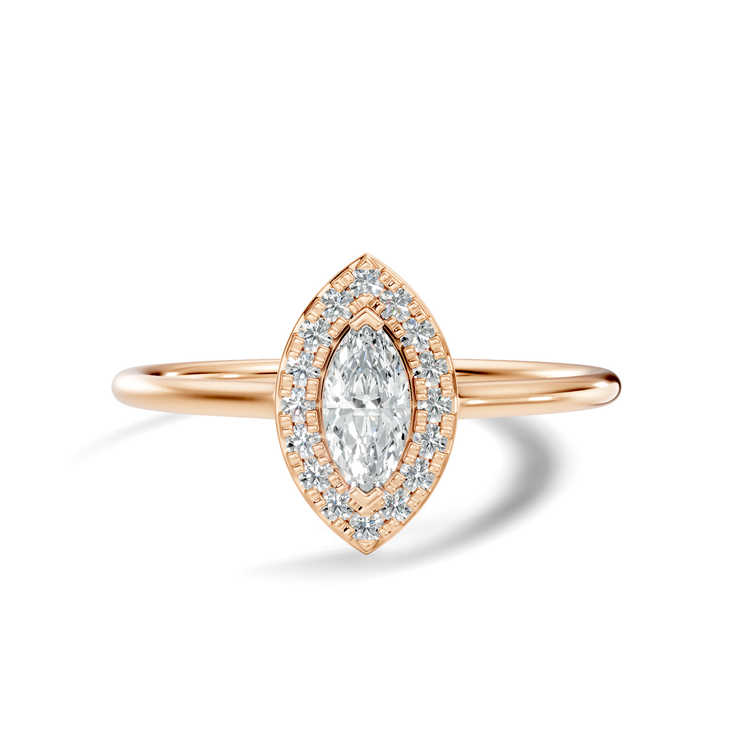 Lab Grown Marquise Diamond Halo Solitaire Ring