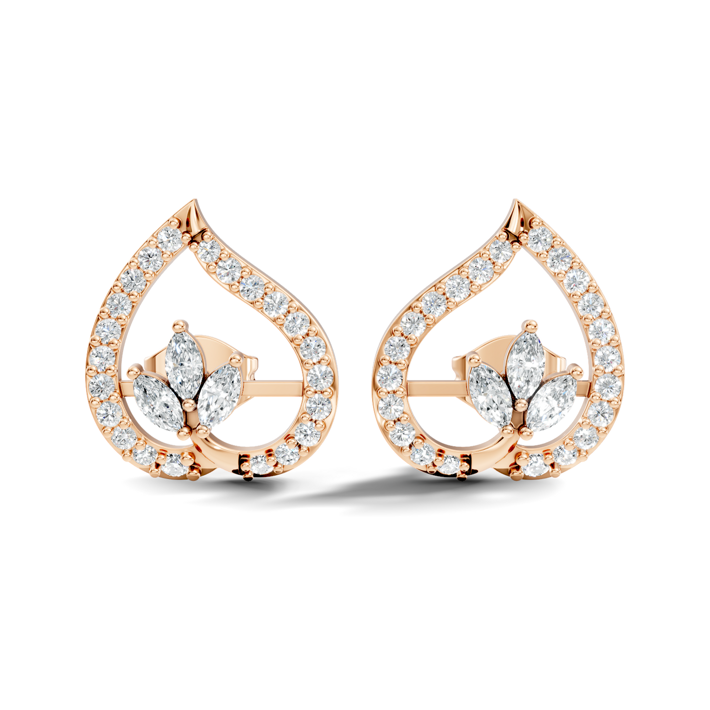 Marquise & Round Shape Natural & Lab Grown Diamond Stunning New Style Earrings For Girl
