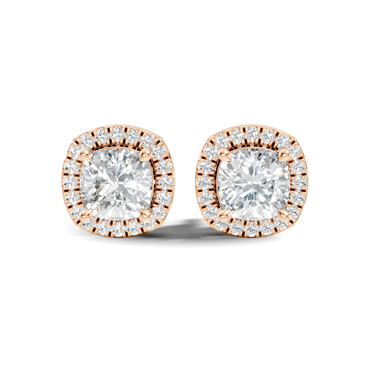 10k Solid Gold Stunning Cushion Square & Round Shape Studs Lab Grown Diamond Earrings For Women