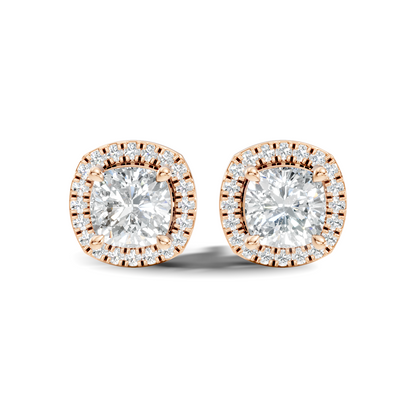 10k Solid Gold Stunning Cushion Square & Round Shape Studs Lab Grown Diamond Earrings For Women