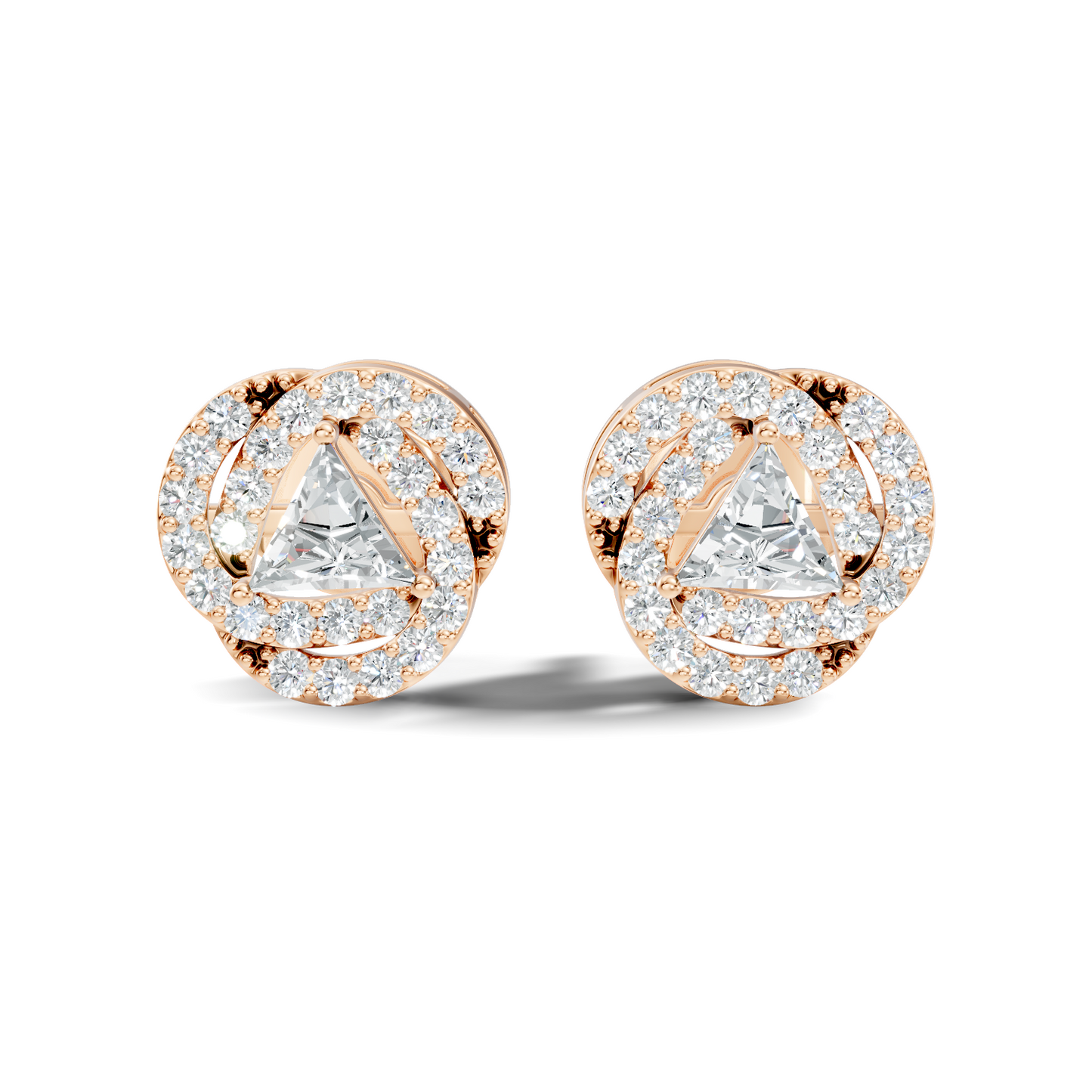 Triangle & Round Shape 18k Solid Rose Gold Dazzling Sparkle Unique Style Earrings For Surprise Gift