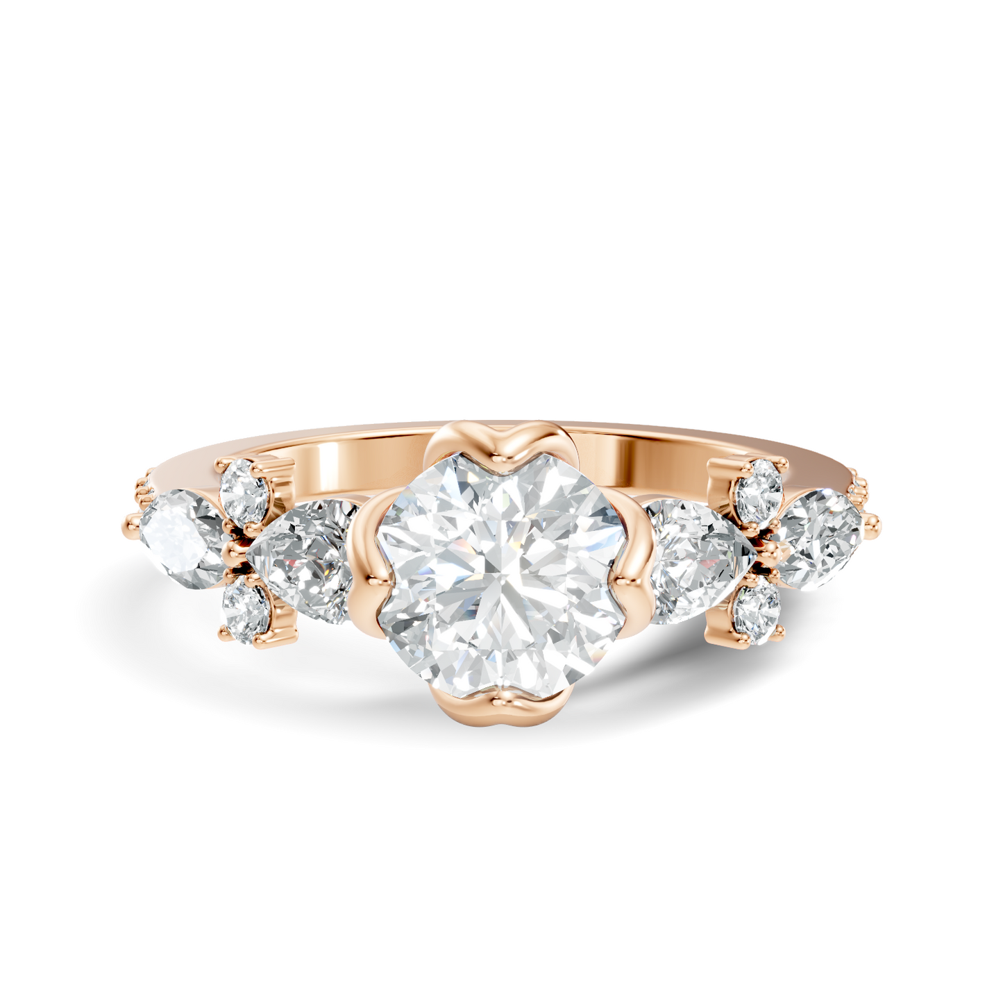 Round, Marquise and Pear Cut 1.80Ct Lab Grown Diamond Unique Delicate Prong Set Dainty Ring For Women's