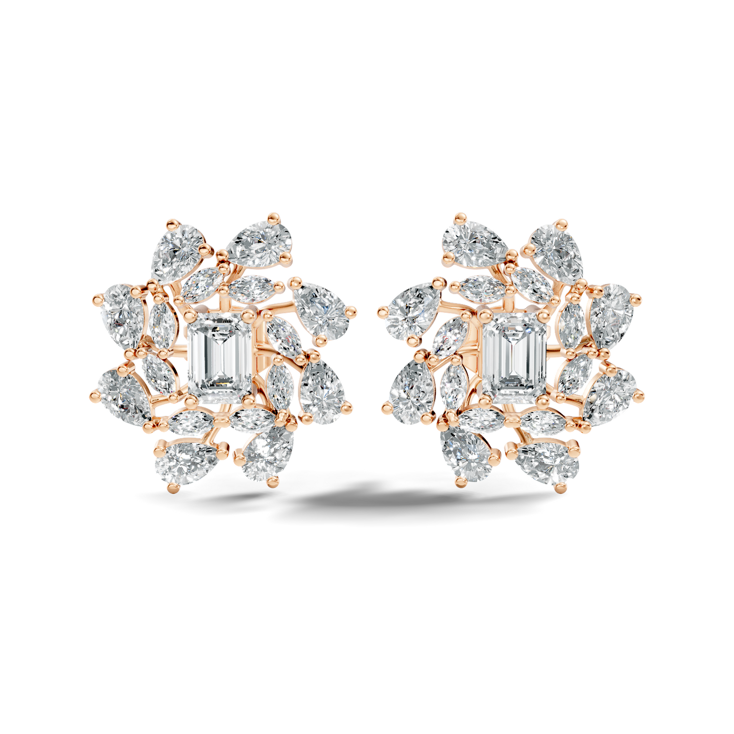 4.12Ct Marquise, Pear and Emerald  Shape Diamond Vintage Flower Shape Dainty Wedding  Earrings For Women's