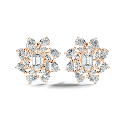 4.12Ct Marquise, Pear and Emerald  Shape Diamond Vintage Flower Shape Dainty Wedding  Earrings For Women's