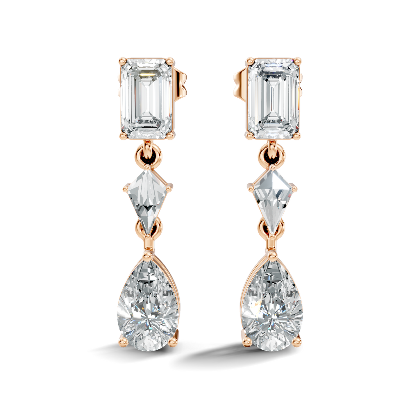 2.20 Ct Kite & Emerald Shape Lab Grown Diamond 14k Solid Gold Pear Drop Classic Studs Earrings