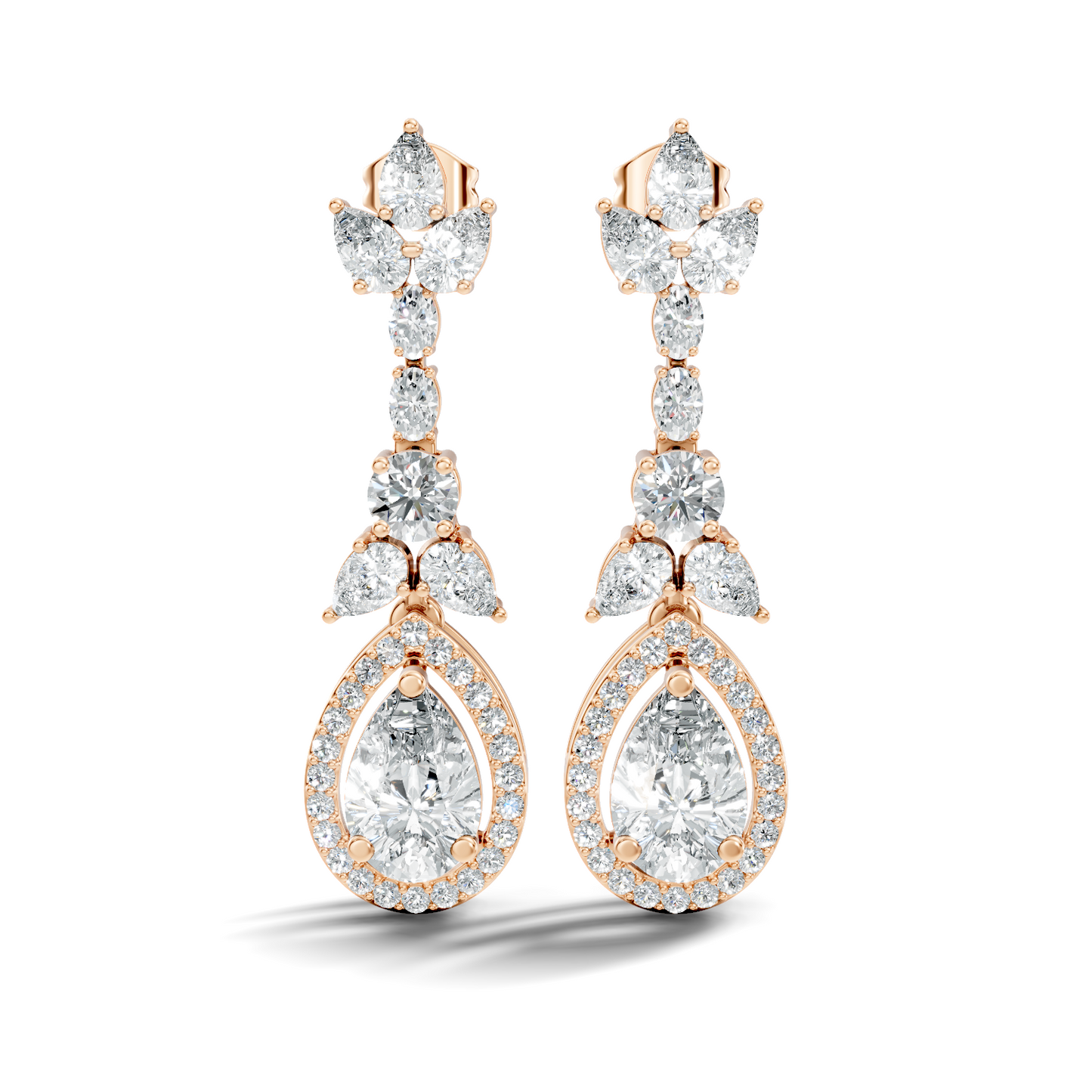 Three Type Stone Round,Oval, & Pear Shape Lab Grown Diamond 4.83 Ct Sparkling Diamond Earrings For Her