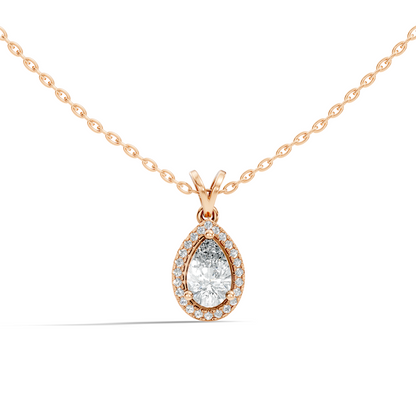 Round & Pear shape Lab Grown Diamond  10k Solid Rose Gold Sizzling Classic Diamond Pendant For Her