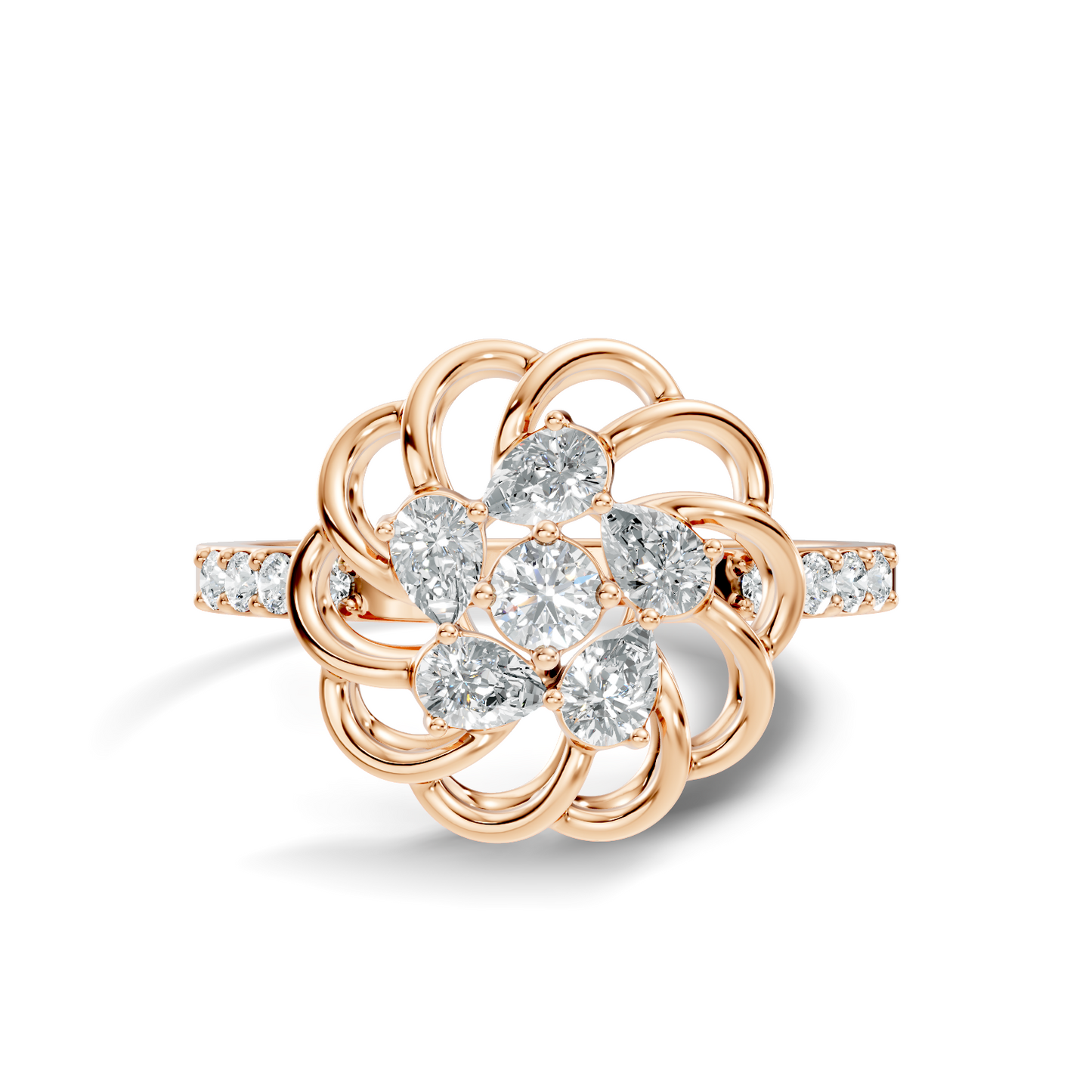 Vintage Pear and Round Cut Lab Grown & Natural Diamond Flower Shape Dainty Minimalist Wedding Ring For Her