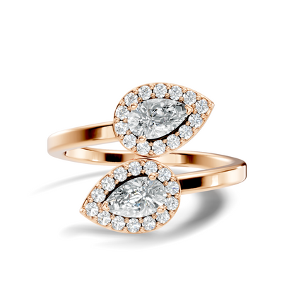 Lab Grown Pear & Round Diamond Halo Open Bypass Ring