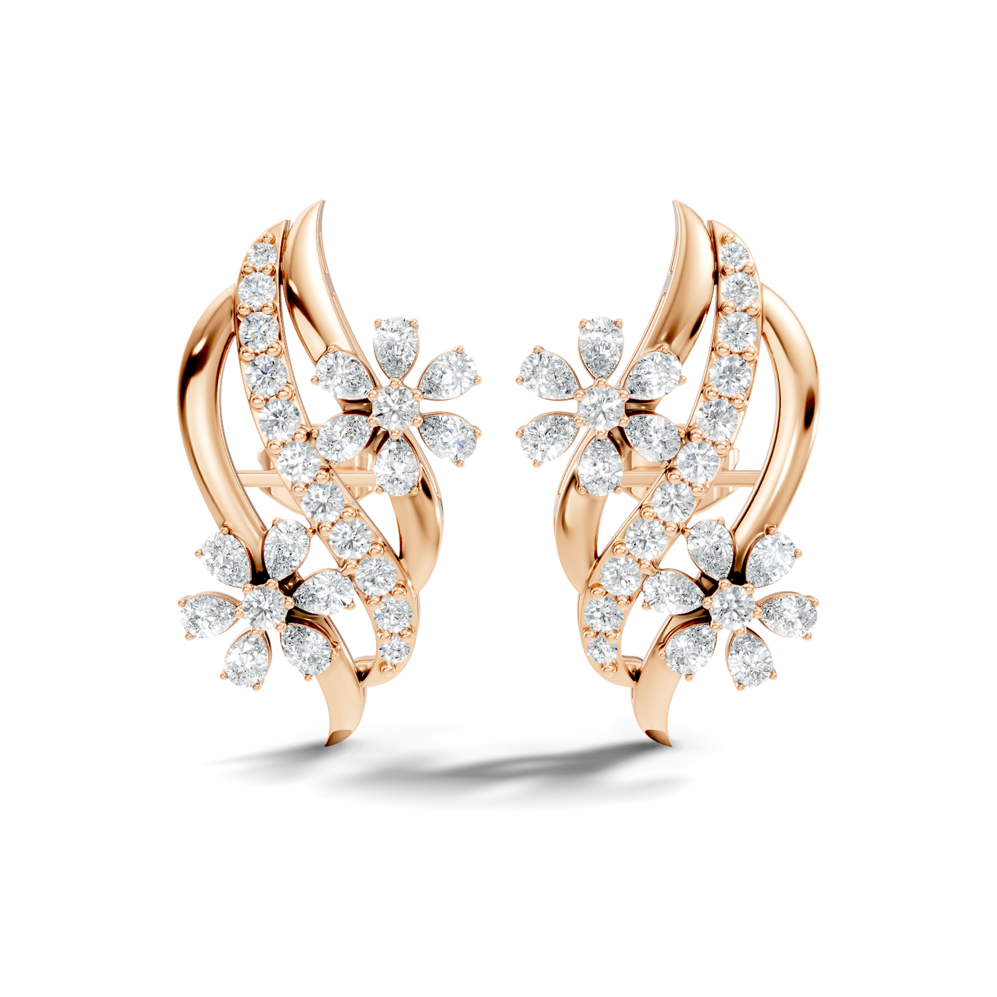 3.80 Ct Pear & Round Shapes Elegance Unique 18k Solid Gold Diamond Earrings For Her