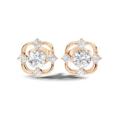 Round Shape Lab grown Diamond 14k Solid Gold Studs Shinning Earrings For Weeding Wear