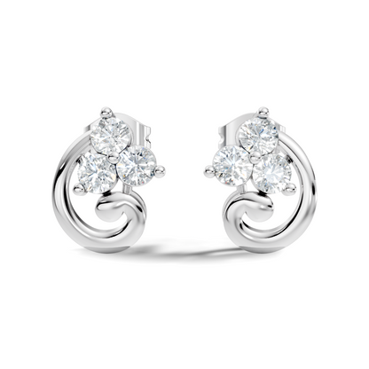 Classic Floral Cluster Round Diamond Stud Earrings 18K White Gold Perfect Gift For Her