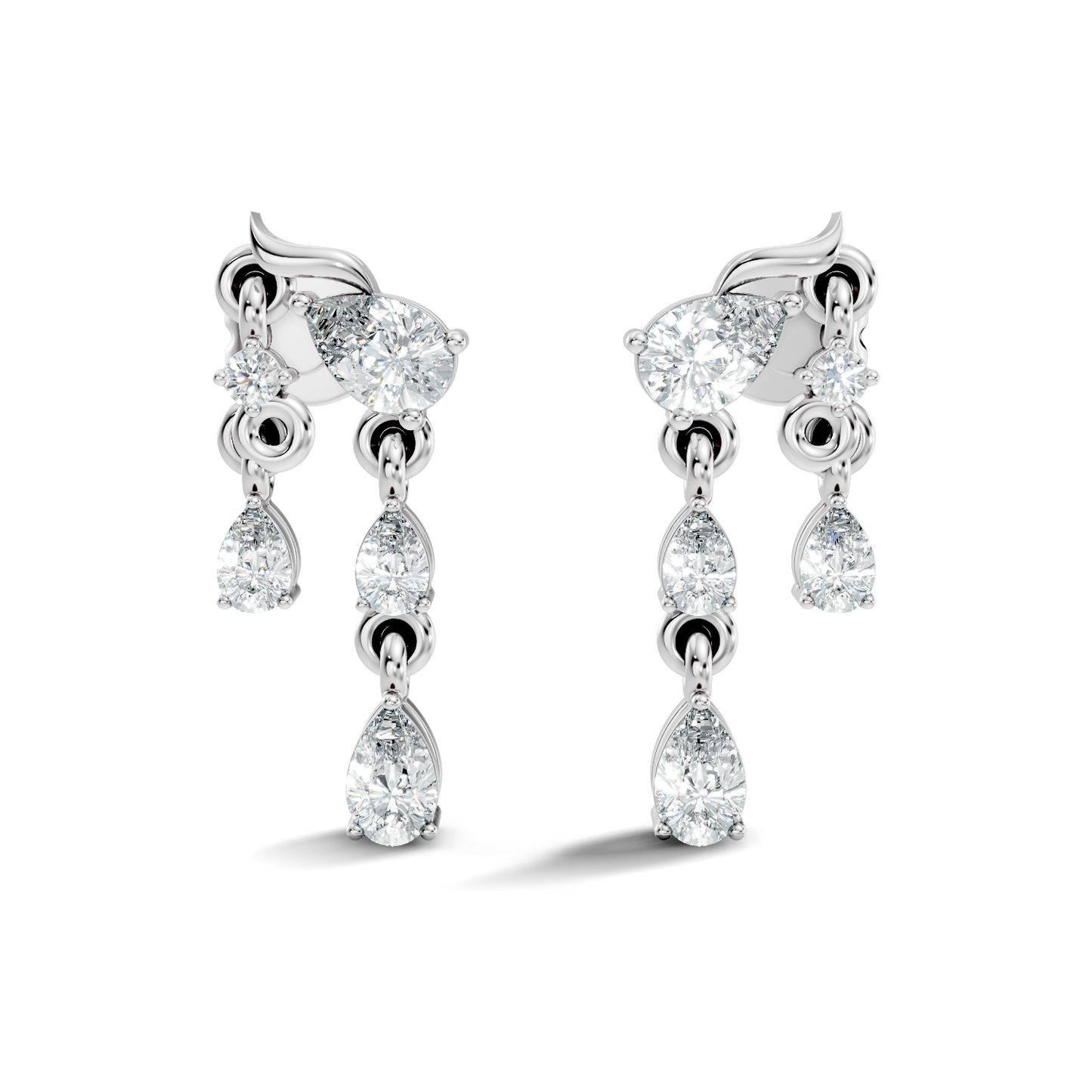 10k Solid White Gold Pear & Round Shape Diamond Earring Vintage Pear Drop Jewelry For Women