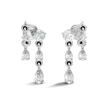 10k Solid White Gold Pear & Round Shape Diamond Earring Vintage Pear Drop Jewelry For Women