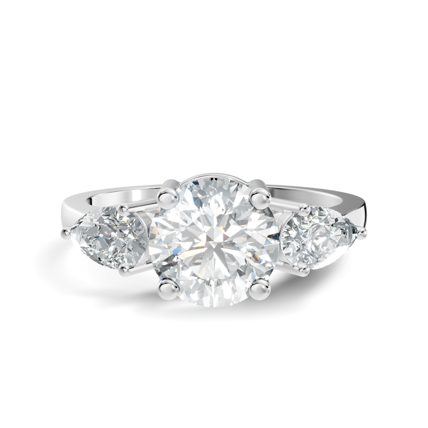 1.80Ct Pear and Round Cut High Quality Diamond Vintage Delicate Three Stone Dainty Party Wear Ring