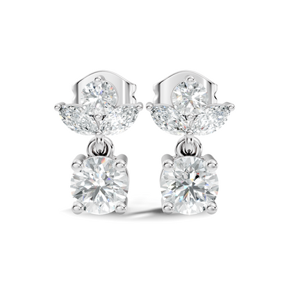 Timeless 1.60 Ct Lab Grown Round Brilliant & Marquise Diamond Drop Earrings