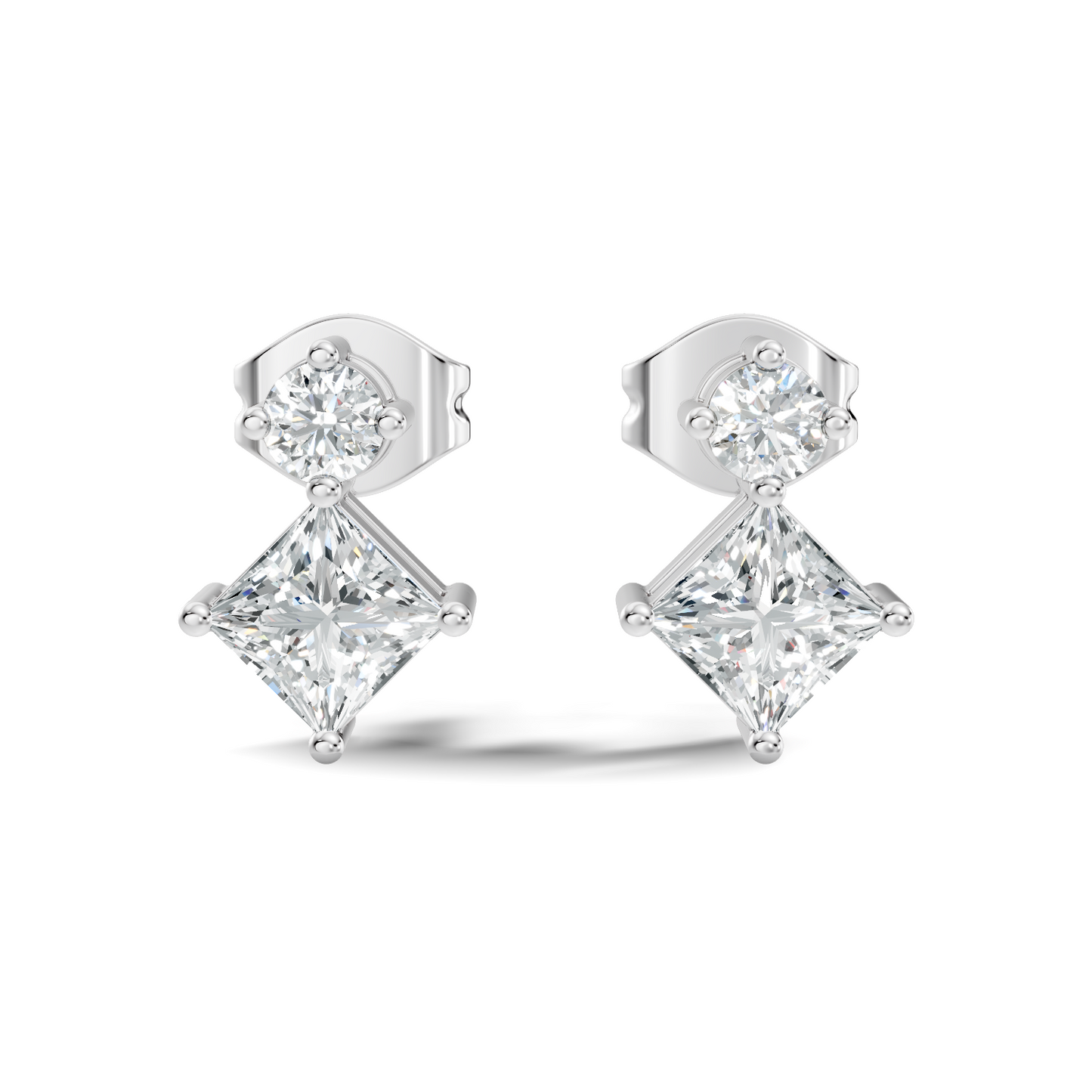 Princess & Round Shape Natural And Lab Grown Diamond 14k Solid Gold Classic Studs Diamond Earrings