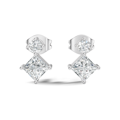 Princess & Round Shape Natural And Lab Grown Diamond 14k Solid Gold Classic Studs Diamond Earrings