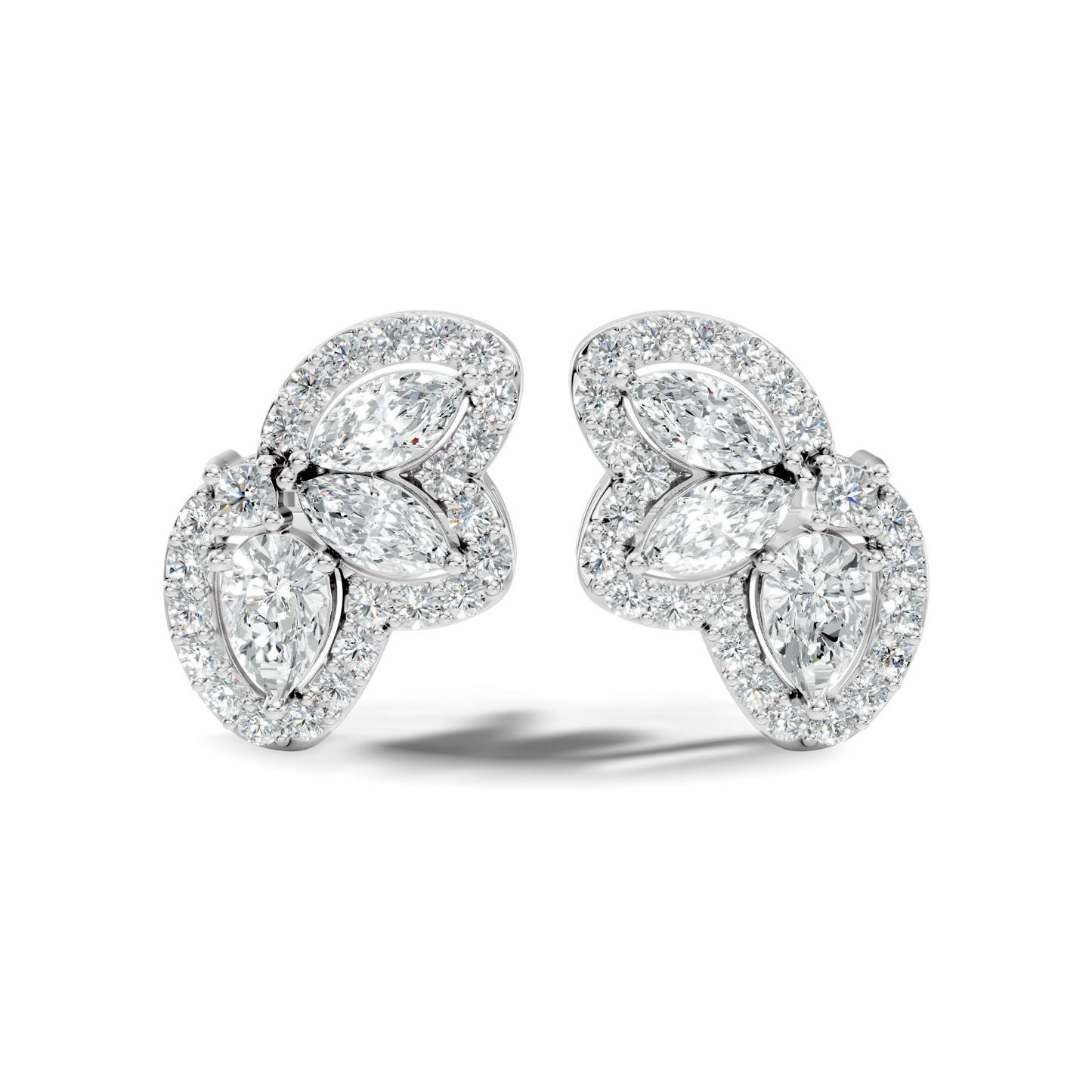 Round, Pear, Marquise Shape 10k Solid White Gold Natural & Lab Grown Diamond Shinning Elegance Earrings Anniversary Gift for Women