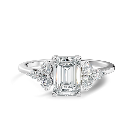 1.07Ct Emerald, Marquise and Round Cut Lab Grown Diamond Vintage Classic Engagement Ring For Her