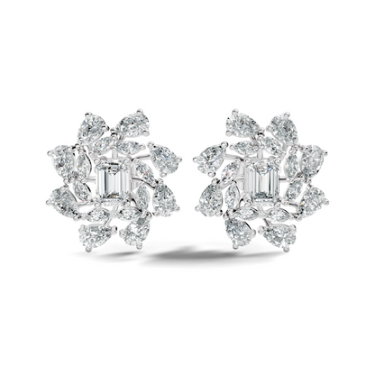 4.12Ct Marquise, Pear and Emerald  Shape Diamond Vintage Flower Shape Dainty Wedding  Earrings For Women's