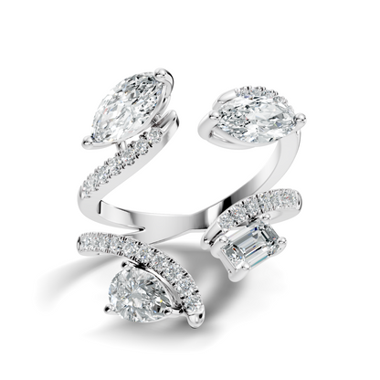 2.15Ct Emerald, Pear, Marquise and Round Cut Diamond Unique Vintage Bypass Dainty Party Wear Ring For Women's